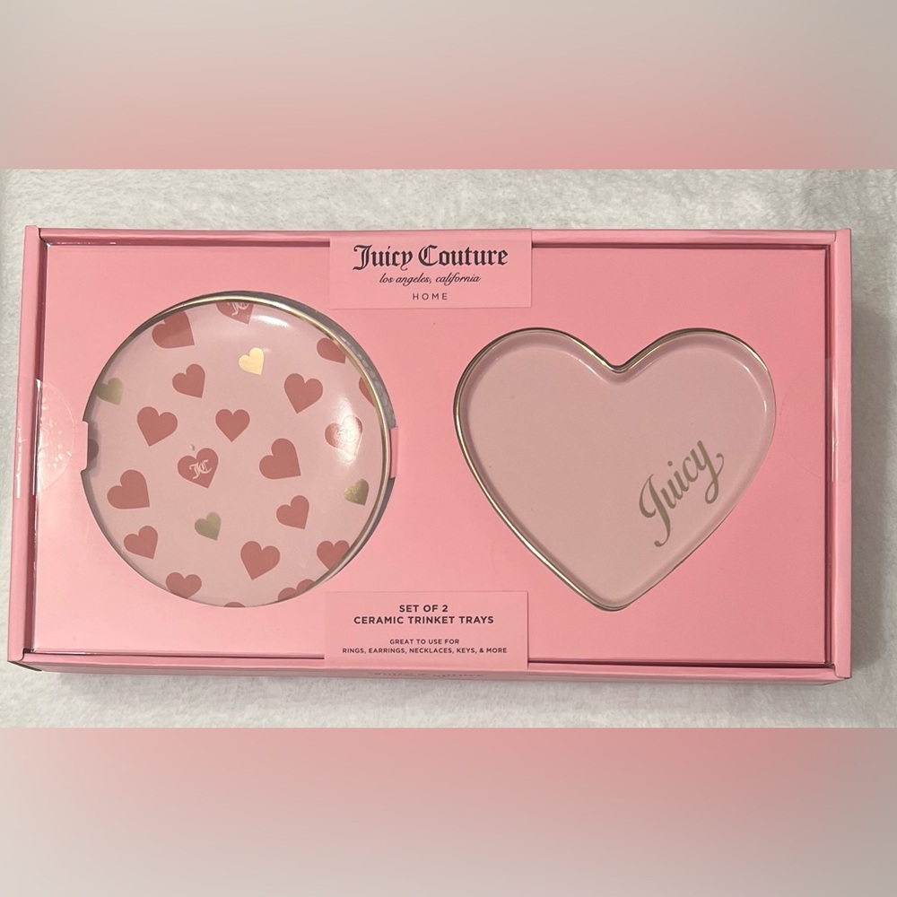 Juicy Couture Pink Ceramic Trinket Tray Set NIB